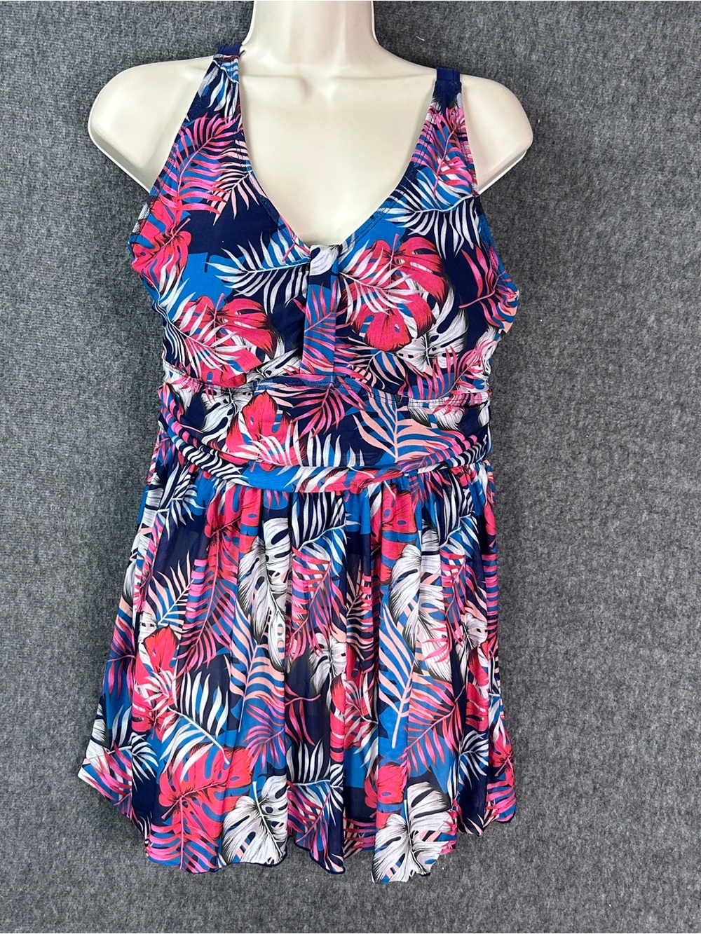BloomChic Swimdress Womens 12 Multicolor Tropical Leaf Bow Front Swimsuit